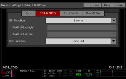 MoCo BRAIN GPIO Settings